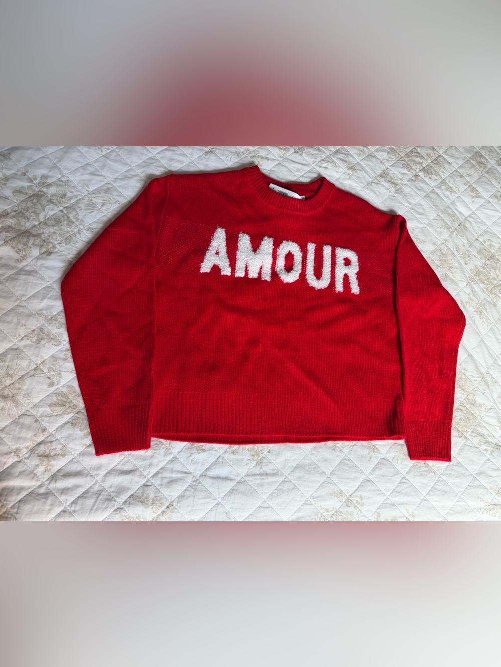 Hooked Up by IOT Red Crewneck Sweater with White AMOUR Text